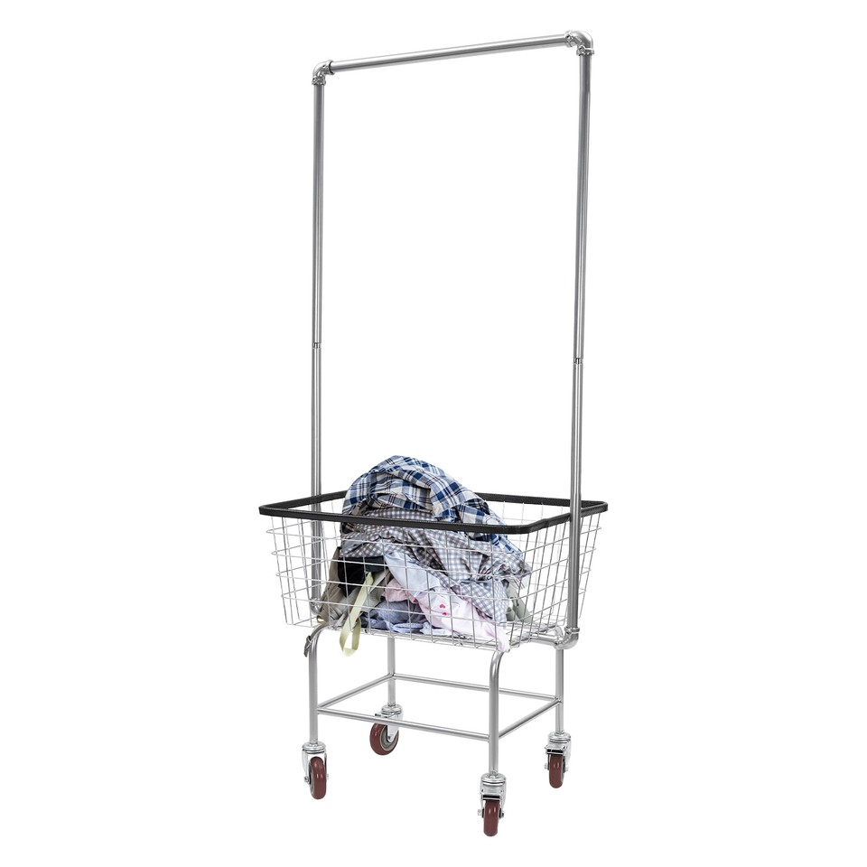 Steel Wire Laundry Cart Laundry Basket W/ Wheels Commercial Laundry Basket Cart eBay