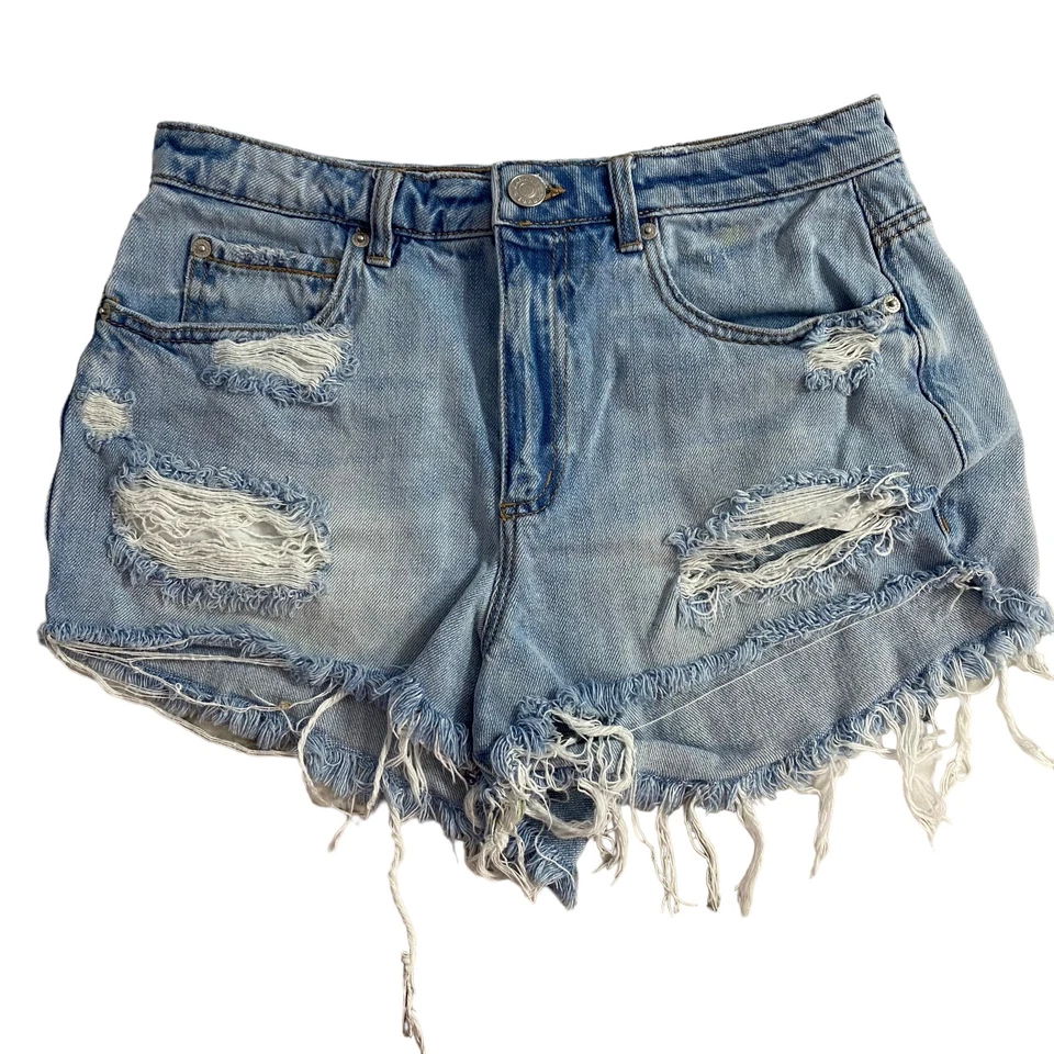 Pantalones Cortos Garage Jean Para Mujer Talla 9 Denim Destruido Lavado Ligero Grunge Rock Foto 4 de 4