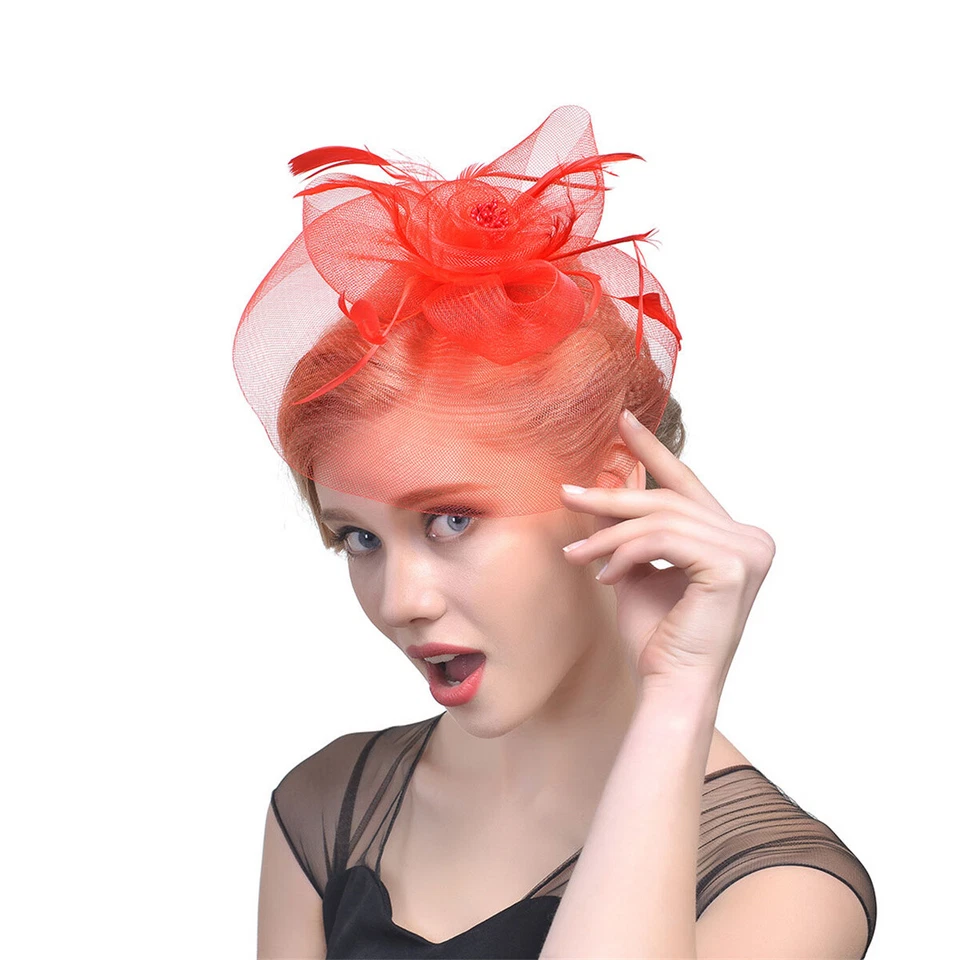 Mujer Kentucky Fascinators Fiesta del Té Derby Sombrero Malla Floral Pluma para Boda Foto 2 de 4