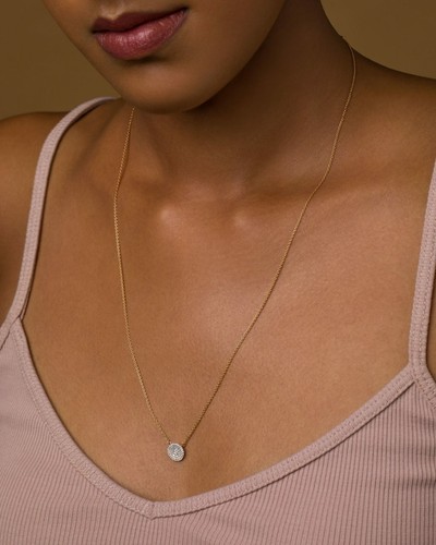 Necklace Disc Gold 14K Diamond Pendant Round Yellow Circle White Natural Diamond - Picture 2 of 12