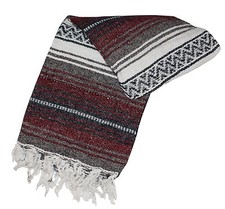  11 Genuine Classic Mexican Falsa Blanket Yoga Serape Mexico Maroon Burgundy New