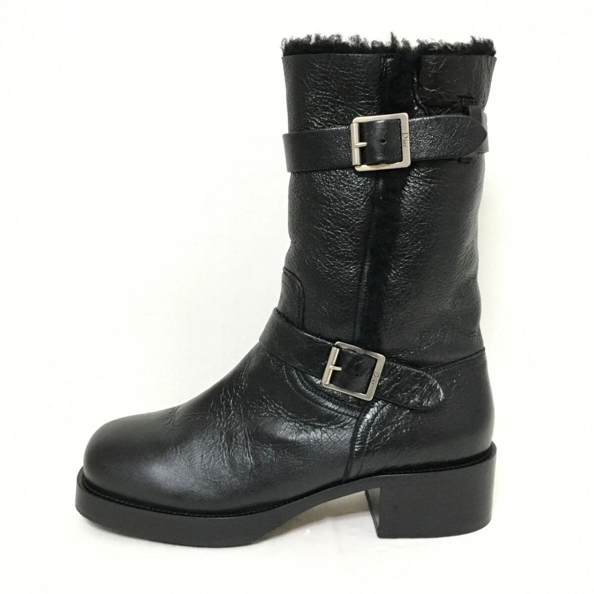 Auth DIOR/ChristianDior   Bottes Mouton en cuir noir pour femme