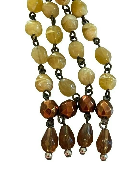 Vintage firmado Avon N.R. Collar y clip en la oreja Nina Ricci amarillo y marrón con cuentas Foto 4 de 4