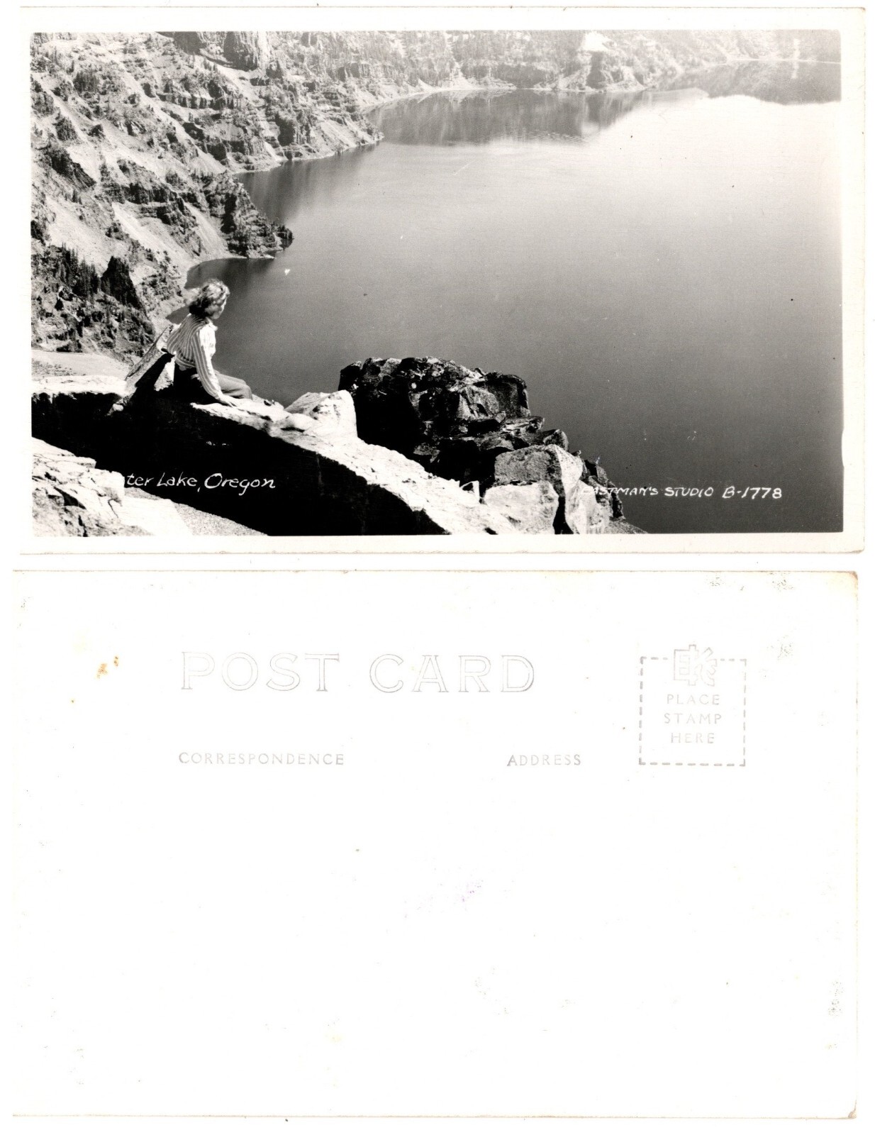 1950s Photo PC Woman Looking Out At Crater Lake In Klamath County