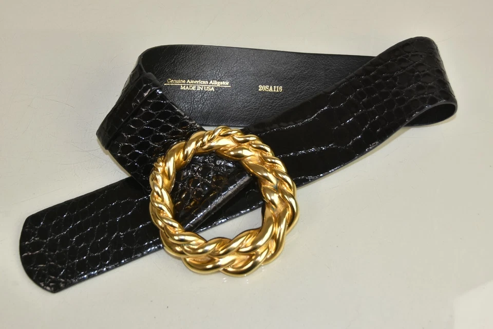 $1490 NUEVO Cinturón Oscar de la Renta AMPLIO COCODRILO COCODRILO COCODRILO Negro Dorado XS Foto 2 de 4