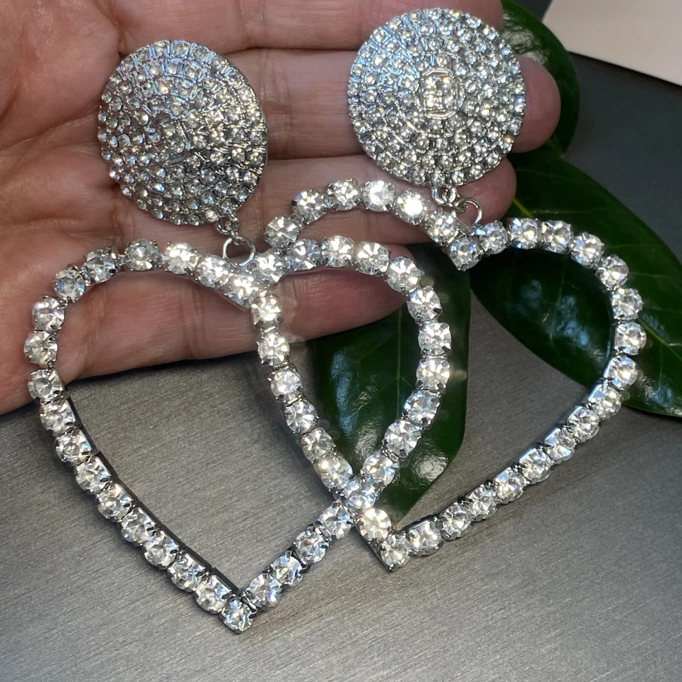 Kenneth Jay Lane KJL Pendientes Corazón Pasarela Diseñador Joyería XXL ENORME Plumero Gota Foto 2 de 4