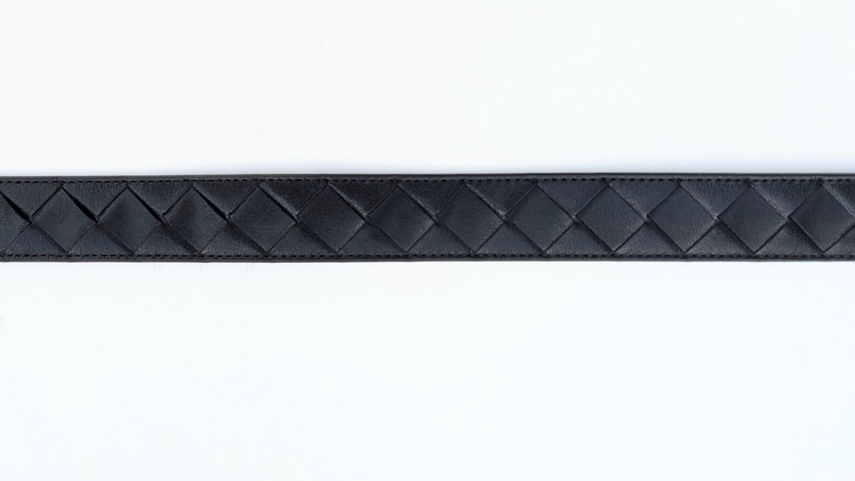Bottega Veneta Intrecciato Black Leather Double Buckle Belt