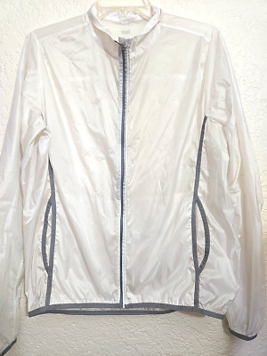 LUCY White Packable Windbreaker Womens Full Zip Jacket Lightweight Pocket MEDIUM