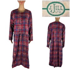 J Jill Womens XL Dress Midi Red Floral Bohemian Vintage Cotton Pockets Boho