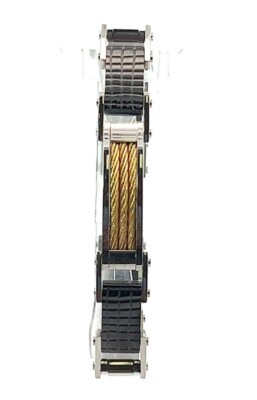 Shaquille O'Neal 12.5mm Stainless Tri-Tone Black Tread Yellow IP Cable Bracelet