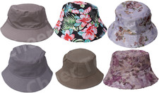 Mens Ladies Hat Plain Flower Bucket Design 100% Cotton Adult Summer Holiday Cap
