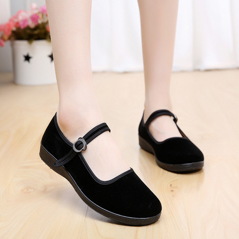 NUEVO Zapatos planos de ballet bailarina de algodón negro chino para mujer transpirables