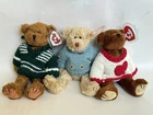 TY VTG ‘93 Beanie Babies Jointed 8” Teddy Bears In Sweaters - Set of 3 W/Tags