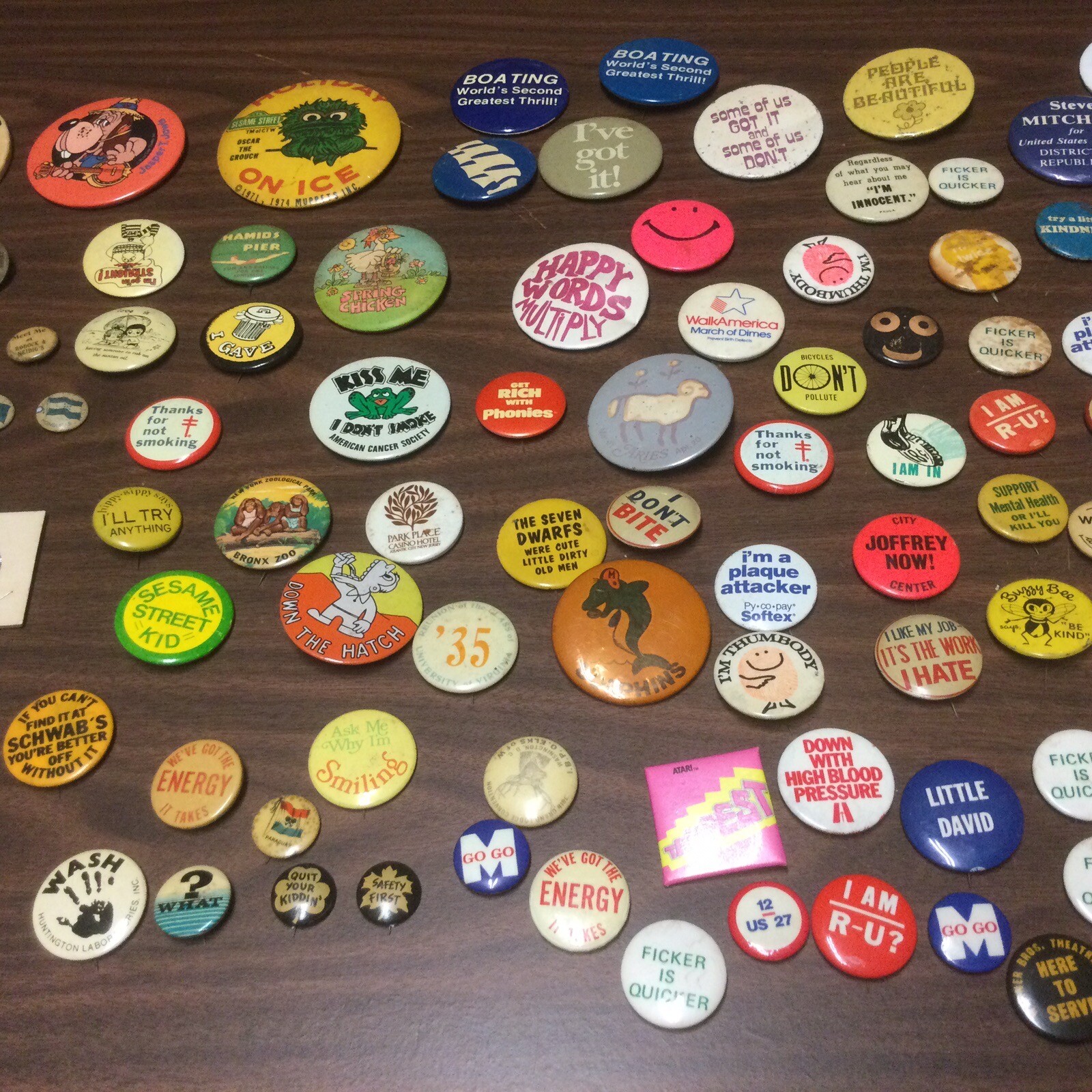 VINTAGE PIN BACK BUTTONS, Cigarette, Political, Advertising, Etc. LOT