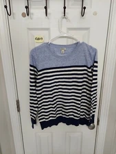 Tommy Hilfiger Blue Striped Long Slv Shirt Top Womens Sz M V-Neck Cotton 