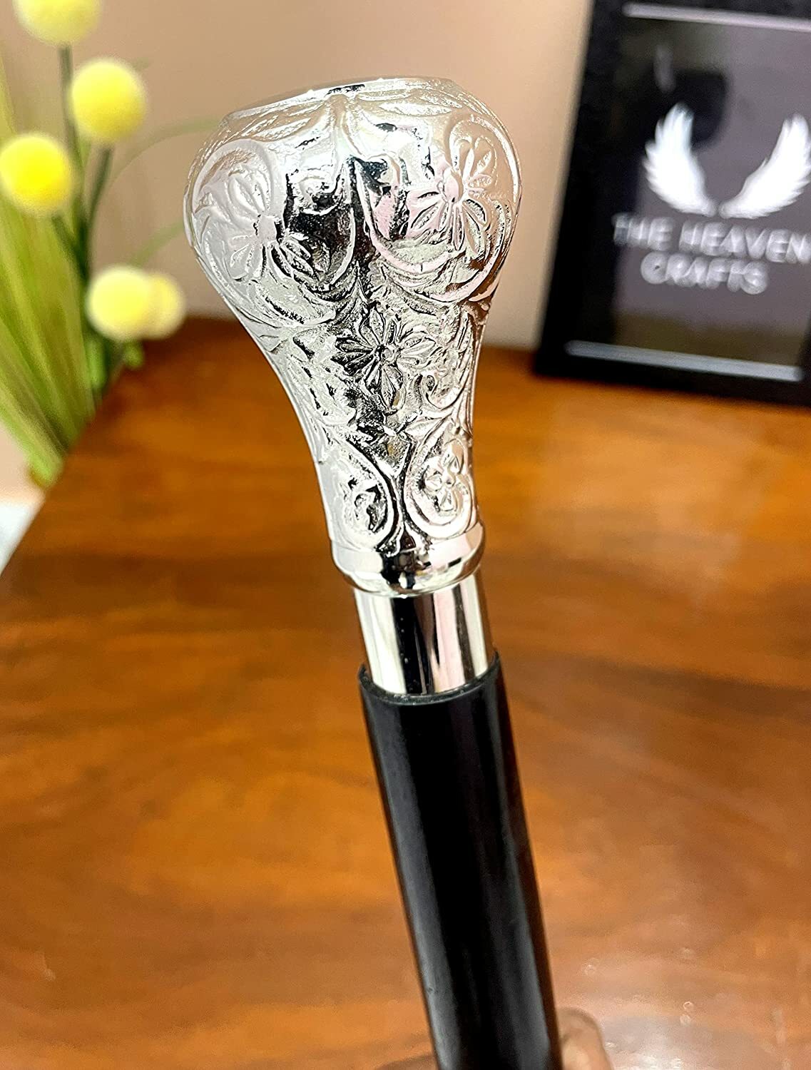 Solid Brass Handle Silver Shiny Designer Walking … - image 1