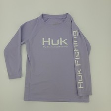 Huk Performance Fishing Shirt Youth YXS Long Sleeve Lavender Purple Mesh Sides