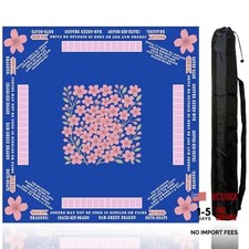 American Mahjong Mat with Rules Printed 33x33, 2.5mm Cherry Blossom Blue Mat