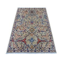 4'1"x6' Stone Gray Hand Knotted Peshawar with Bijar Garus Design Wool Rug 21232