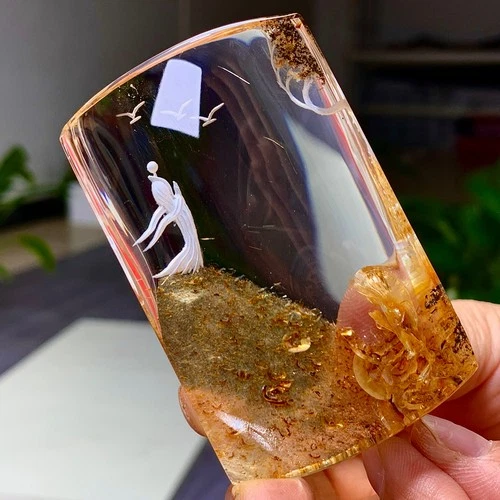 130G Natural yellow hematoid Quartz Carved fish Crystal carp Specimen
