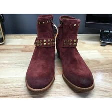 Sofft Allene II Womens 6.5 Red Suede Studs Ankle Strap Round Toe Classic Booties