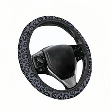 Leopard Print Steering Wheel Cover Non Slip Gray And Black