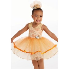 WEISSMAN Showtime 17022 Orange Floral Lace Sequin Tutu Dance Costume XSC 4/5