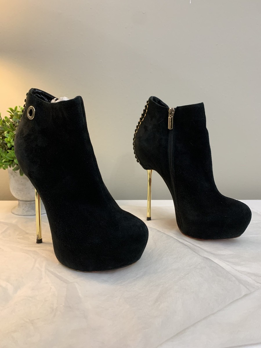 Sasha Fabiani Black Suede Platform Gold Stiletto Booties Sasha Fabiani Black Suede Platform Gold Stiletto Booties
