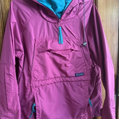 Columbia Powder Keg Anarak Style Vintage Insulated Ski Pullover Pink/blue Medium