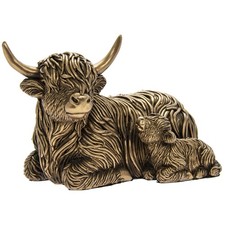 Reflections Bronzed Highland Cow and Baby Sitting Decorative Art Ornament