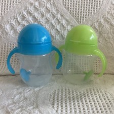 2-Munchkin Any Angle Weighted Straw Trainer Cup Click Lock Lid 7 Oz Green Blue
