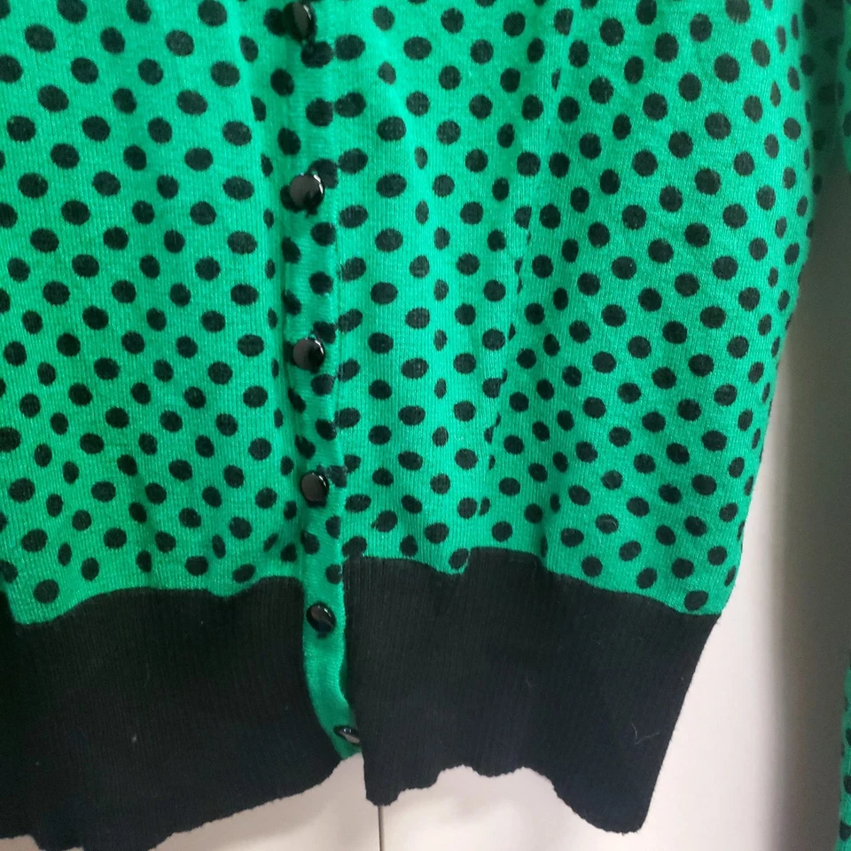 Voodoo Vixen Cardigan Vintage Inspired Retro Rockabilly Polka Dot Green Button L - Image 3 of 4