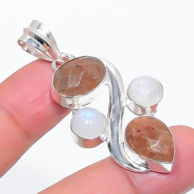 Natural Strawberry Quartz Gemstone 925 Sterling Silver Jewelry Pendant Size 2''