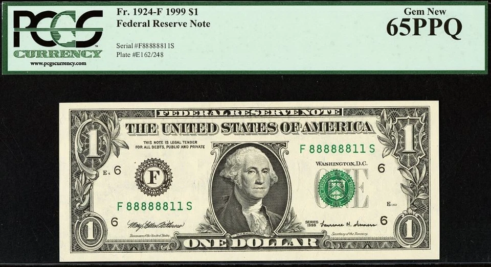 1999 & 1988A $1 FRN PCGS 65PPQ Fancy Binary Serial Number 11888888/88888811 - Image 4 of 4