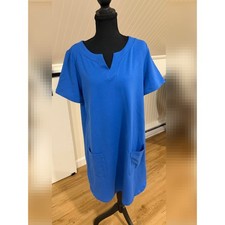 Susan Graver Blue French Terry Short Sleeve Pocket T-Shirt Coastal Dress Medium