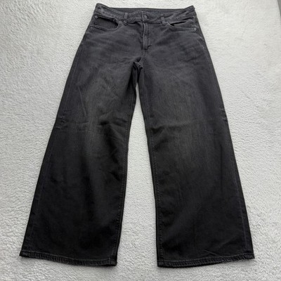 American Eagle Low-Rise Baggy Wide Leg Jeans Black Size 8 Short Stretch Denim