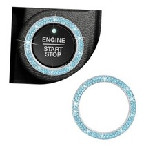 Car Bling Engine Start Ring Decal, Crystal Double Rhinestone Push to Lake Blue