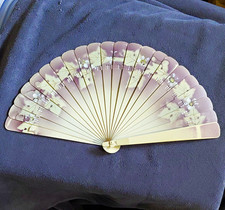 Ivory  Purple Victorian Floral Folding Hand Fan, Plastic