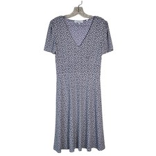 Lark & Ro Dress Womens 6 Navy Fit and Flare Floral Stretch Empire Waist Capsule