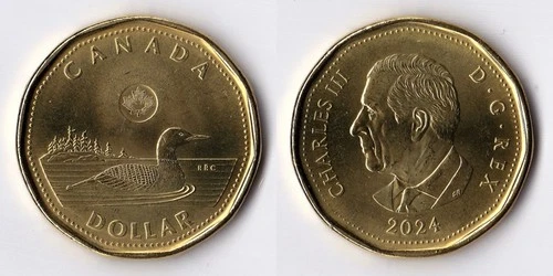 2024 CANADA KING CHARLES III $1 COIN, ROYAL CDN MINT LOONIE, CIRC., BUY CANADIAN