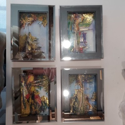 4 Mirror Framed Country Scenes with 3D layering Cabins Woods Trees Rivers Boxed