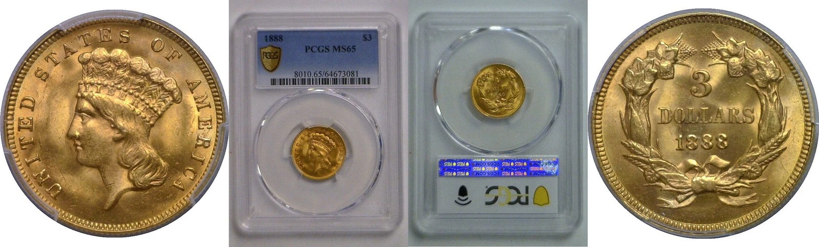 1888 $3 Princess   PCGS MS-65