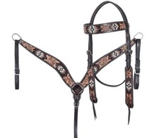 Hilason Beaded Aztec & Tooled Leather Headsta...