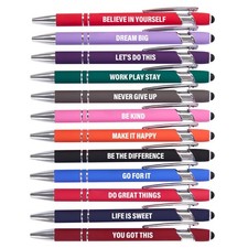 Funny Pens - 12 Pack Fine Point Smooth Writing Pens with Inspirational Tips, ...