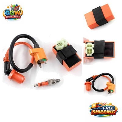 6-Pin Racing CDI Box with Ignition Coil & Spark Plug for GY6 50-150cc Vehicles