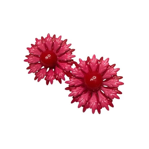 Vintage Pink Enamel Daisy Flower Clip-On Earrings Retro Costume Jewelry