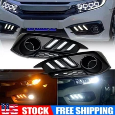 DRL LED Daytime Running light Fog Lamps W/Turn Signal For 2016-2018 Honda Civic