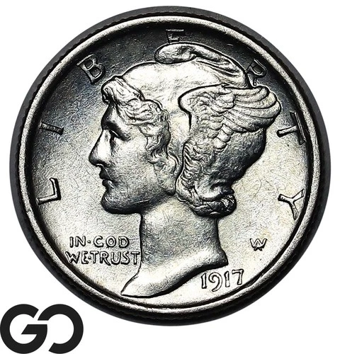 1917-D Mercury Dime, Strong Bands, Choice BU++ Better Date