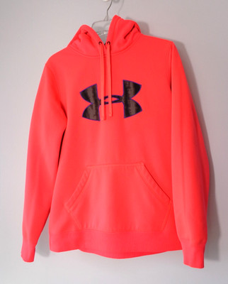 Under Armour Women's Hoodie Neon Pink Sweatshirt Big Logo Embroidery Size L