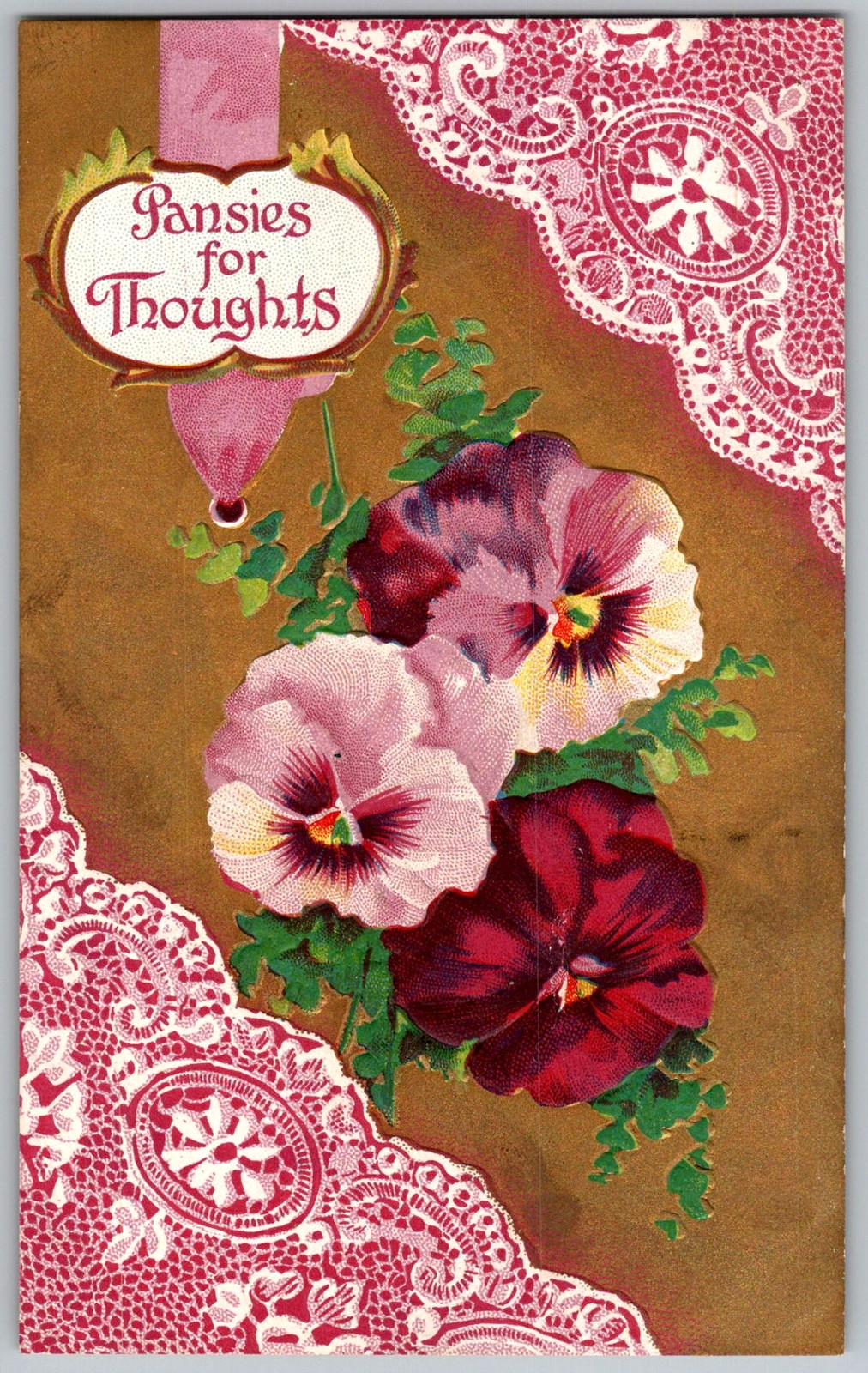 Antique Postcard Pansies For Thoughts 1910s